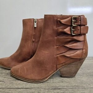 Frye Reina Twist Brown Bootie Ankle Boots Women Size 8.5 M Leather Zipper Siden